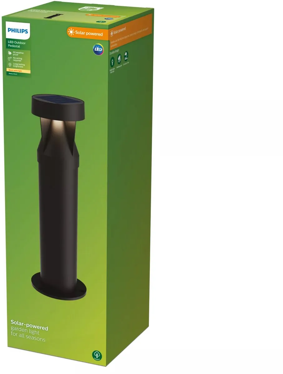Philips Avery Tuinpaal Solar - 1.8W Warm Wit 2700K - Zwart