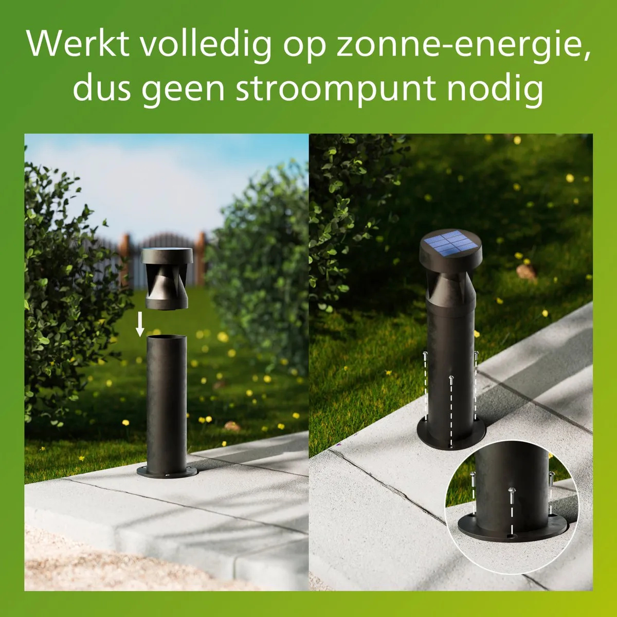 Philips Avery Tuinpaal Solar - 1.8W Warm Wit 2700K - Zwart - afbeelding 6 van 6