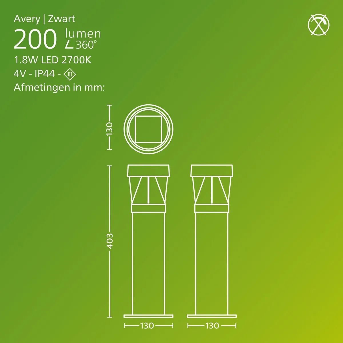 Philips Avery Tuinpaal Solar - 1.8W Warm Wit 2700K - Zwart