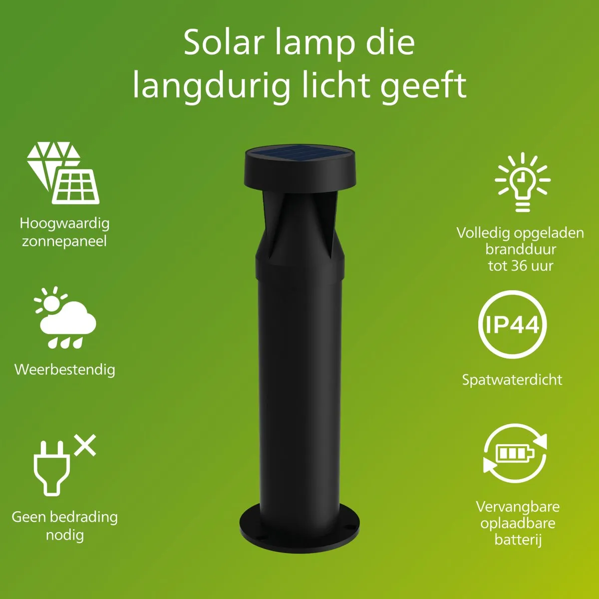 Philips Avery Tuinpaal Solar - 1.8W Warm Wit 2700K - Zwart