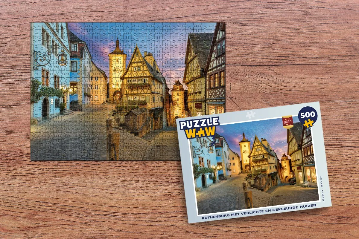 PuzzleWow Rothenburg Verlichte Huizen Legpuzzel 500 Stuks - Multicolor
