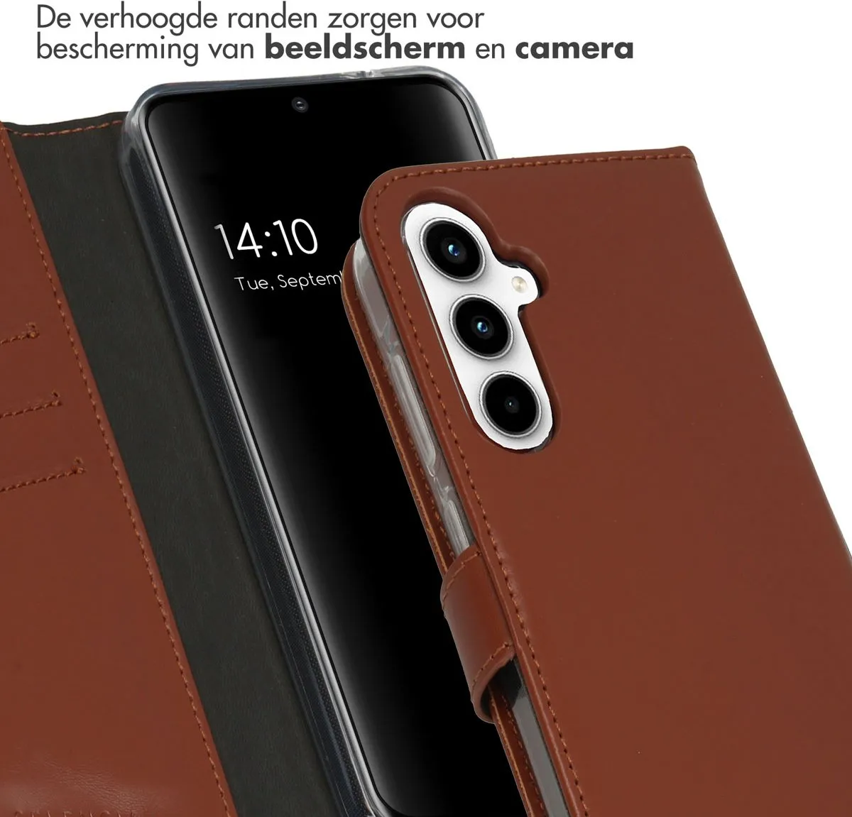 Selencia Hoesje Samsung Galaxy A35 - Echt Lederen Bookcase Lichtbruin