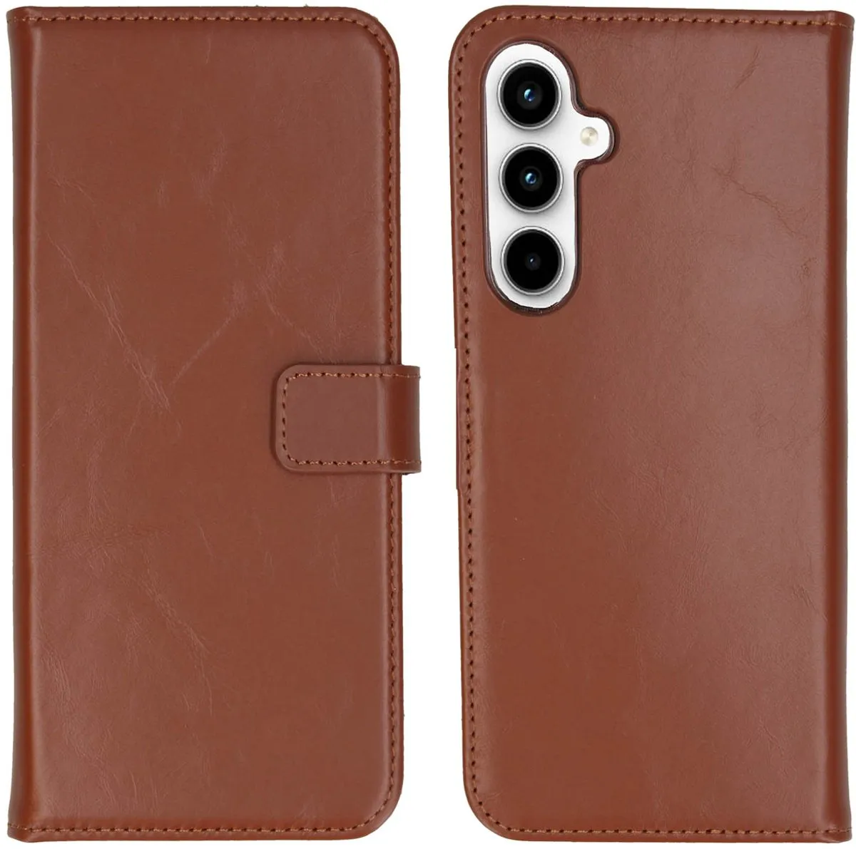 Selencia Hoesje Samsung Galaxy A35 - Echt Lederen Bookcase Lichtbruin
