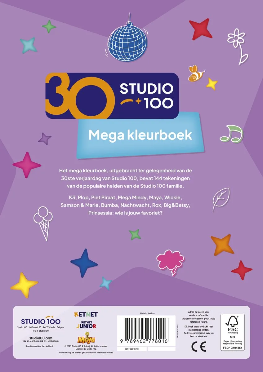 Studio 100 Mega Kleurboek 30 Jaar - Paars