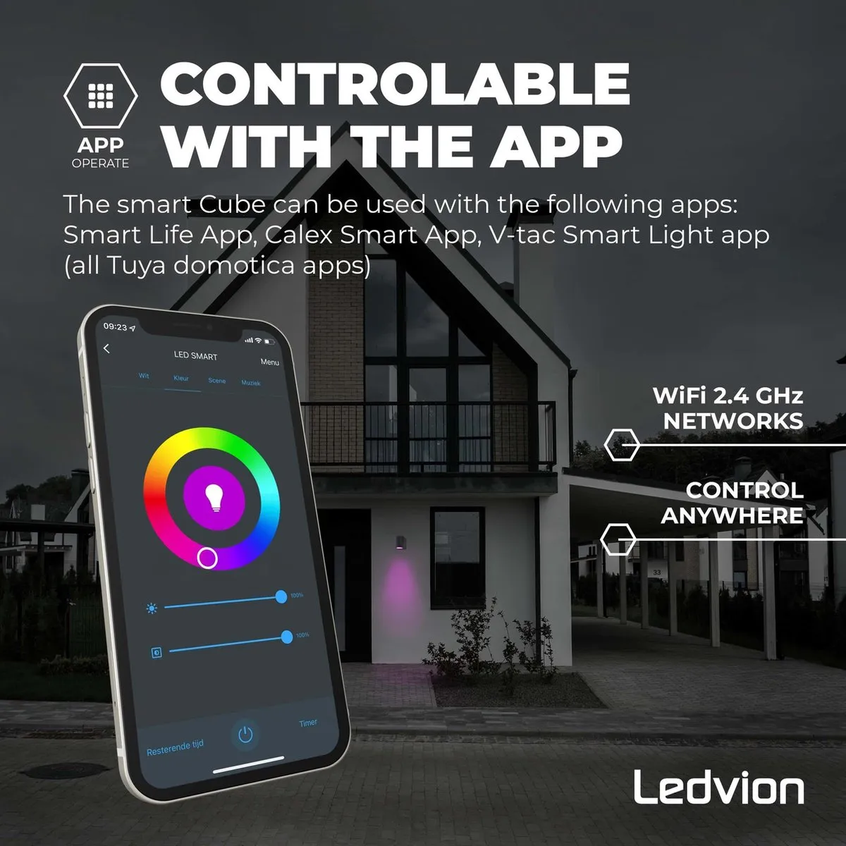 Ledvion Sacramento SMART Wandlamp GU10 RGBW - Zwart - afbeelding 6 van 6