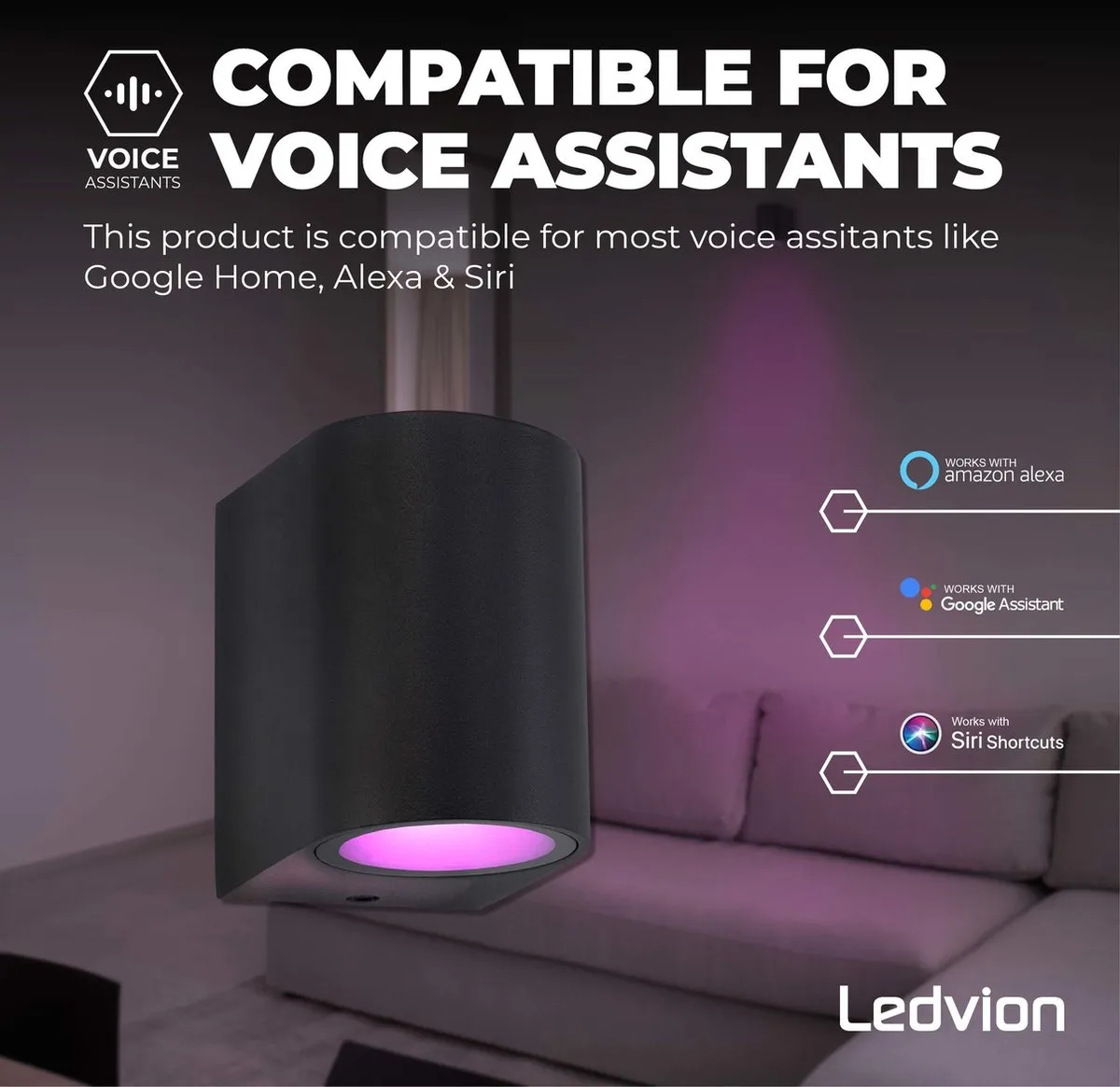 Ledvion Sacramento SMART Wandlamp GU10 RGBW - Zwart