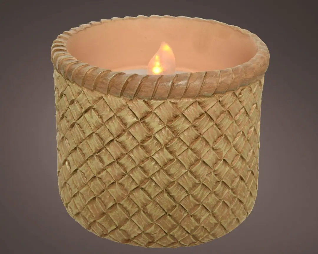 Lumineo Solar Kaars Polyresin D10xH8cm - Grijs/Naturel