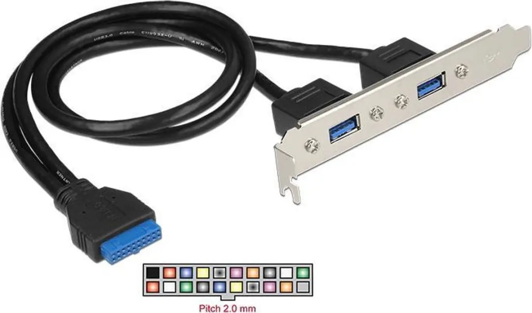 Delock 84836 USB 3.0 Slotbracket - 2x Type-A - 19-pin Header - afbeelding 2 van 3