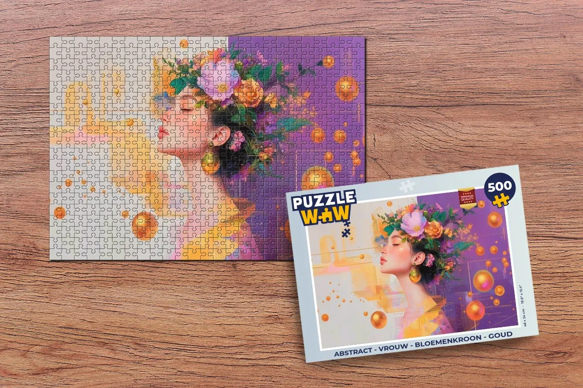 PuzzleWow Abstract Vrouw Bloemenkroon Legpuzzel 500 Stuks - Goud