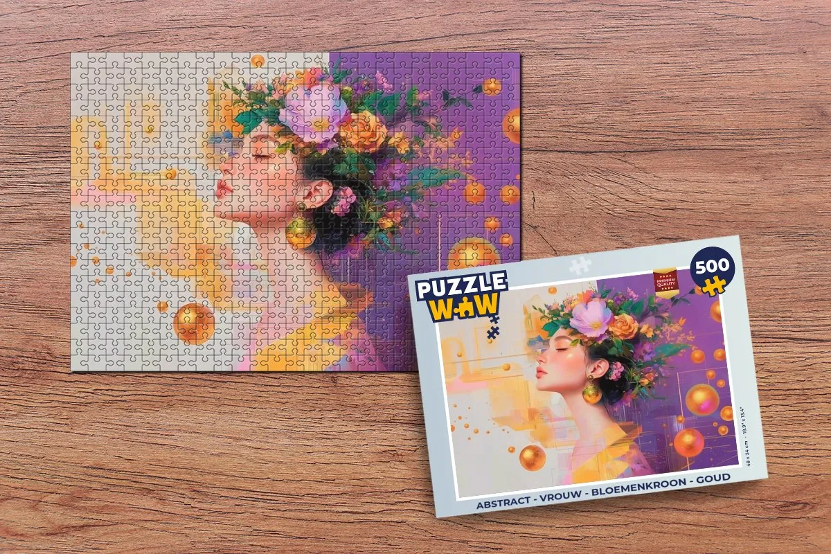 PuzzleWow Abstract Vrouw Bloemenkroon Legpuzzel 500 Stuks - Goud