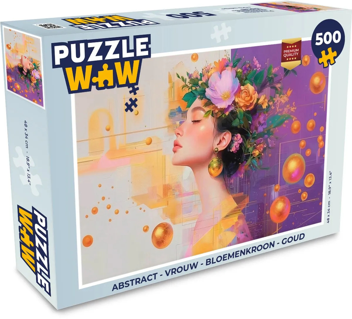 PuzzleWow Abstract Vrouw Bloemenkroon Legpuzzel 500 Stuks - Goud