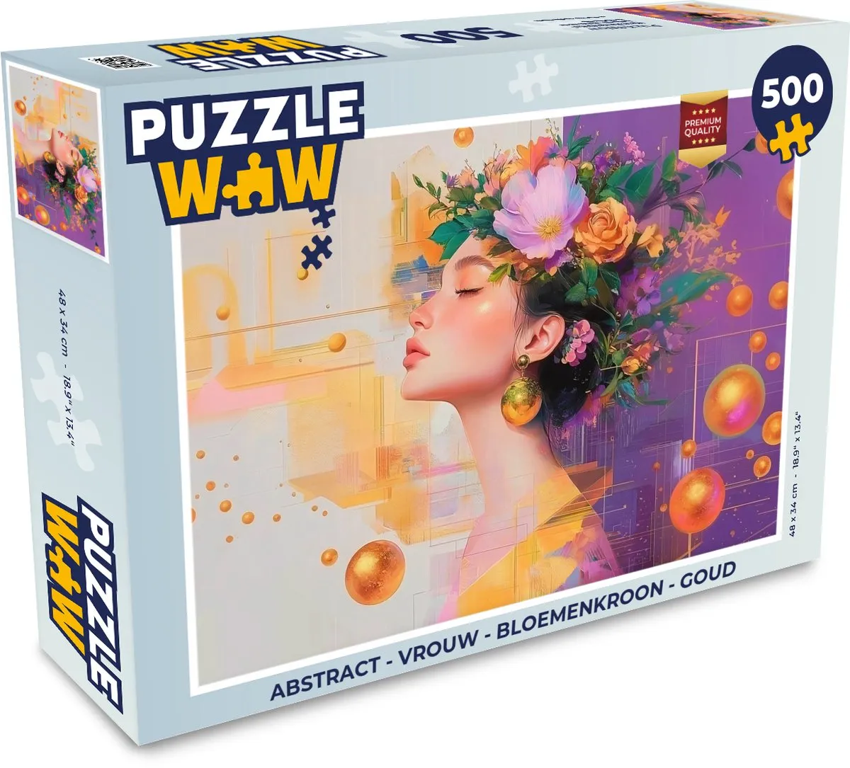 PuzzleWow Abstract Vrouw Bloemenkroon Legpuzzel 500 Stuks - Goud