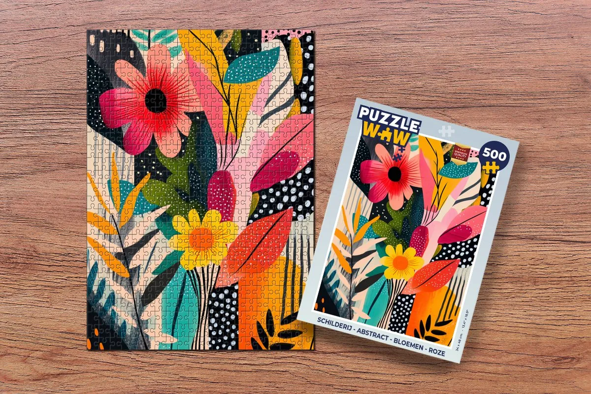 PuzzleWow Abstract Bloemen Legpuzzel 500 Stuks - Roze/Kleurrijk