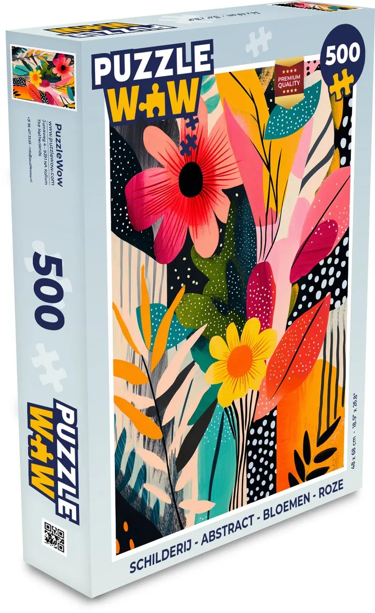 PuzzleWow Abstract Bloemen Legpuzzel 500 Stuks - Roze/Kleurrijk