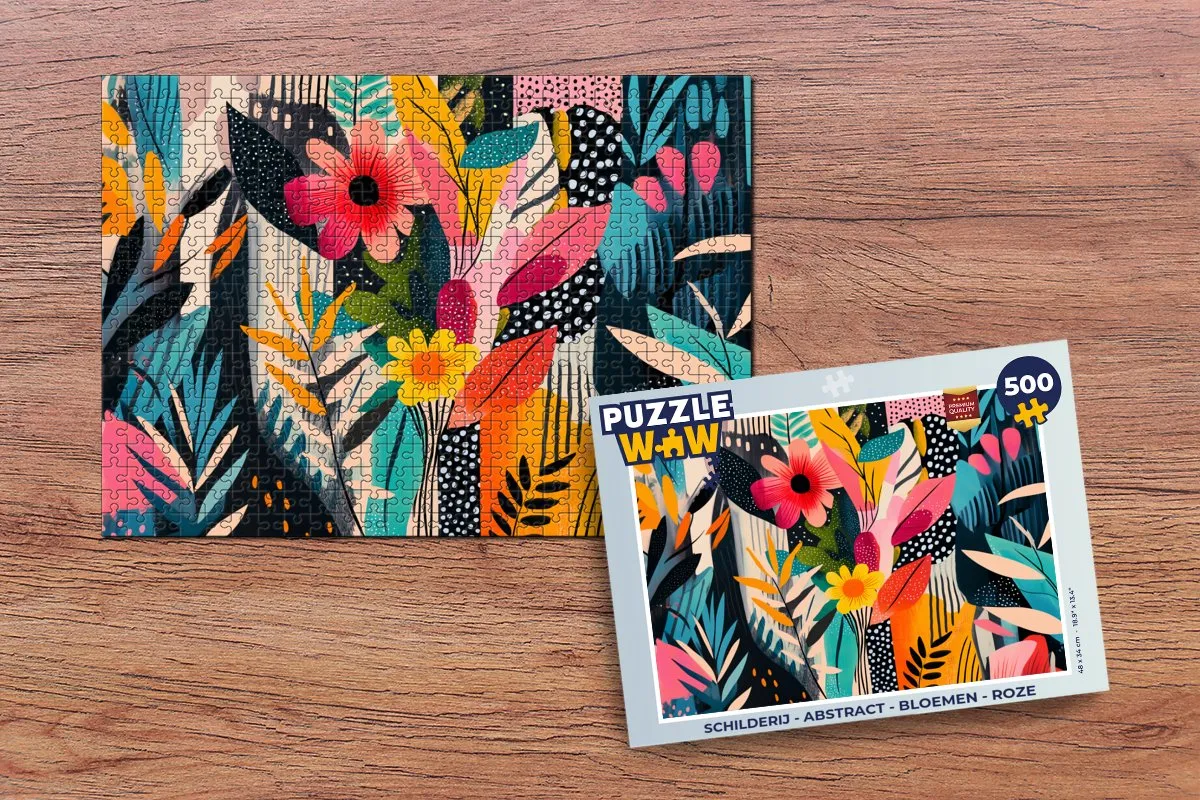PuzzleWow Abstract Bloemen Legpuzzel 500 Stuks - Roze/Kleurrijk