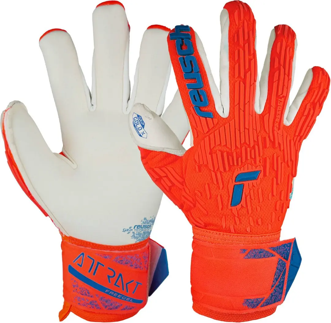 Reusch Attrakt Gold X Freegel keepershandschoenen oranje/blauw maat 8