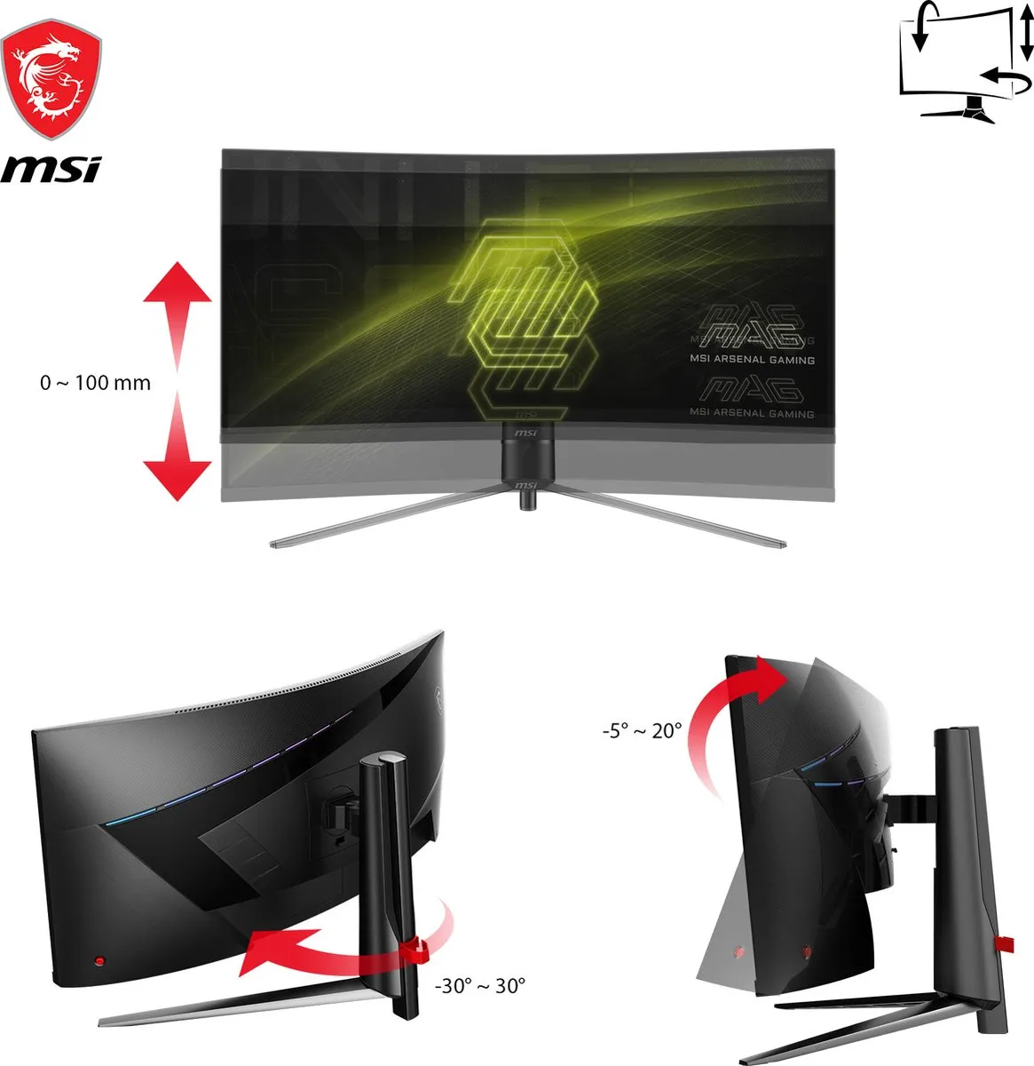 MSI MAG 345CQRDE Curved Monitor - 2x HDMI 2.0, 1x DisplayPort