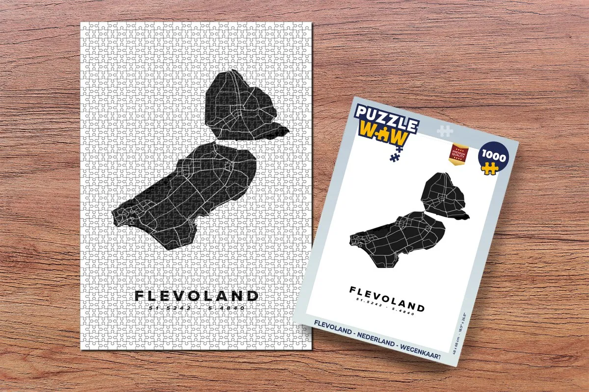 PuzzleWow Flevoland Wegenkaart Legpuzzel 1000 Stuks - Multicolor