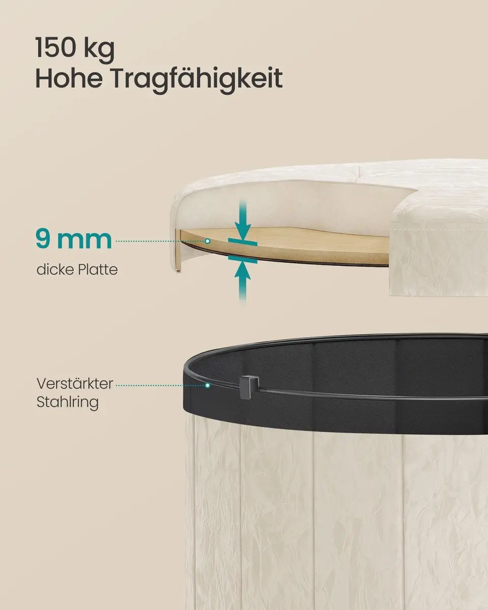 Songmics Poef met opbergruimte Crèmewit 47x47x45cm - afbeelding 3 van 6