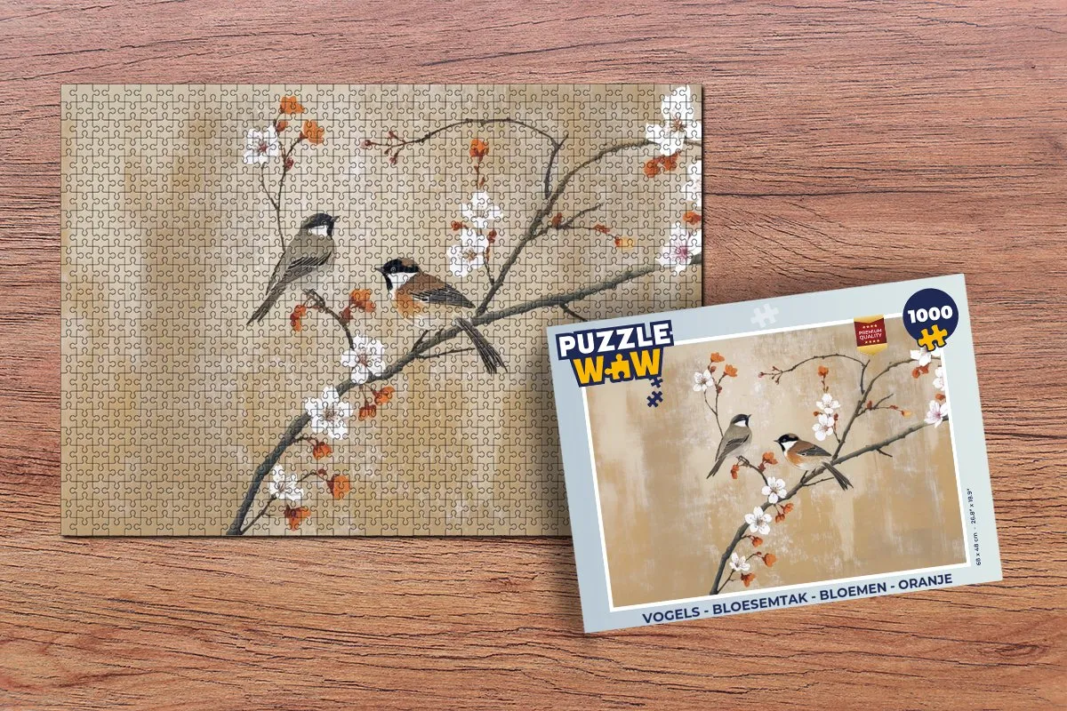 PuzzleWow Vogels - Bloesemtak Legpuzzel 1000 Stuks - Oranje
