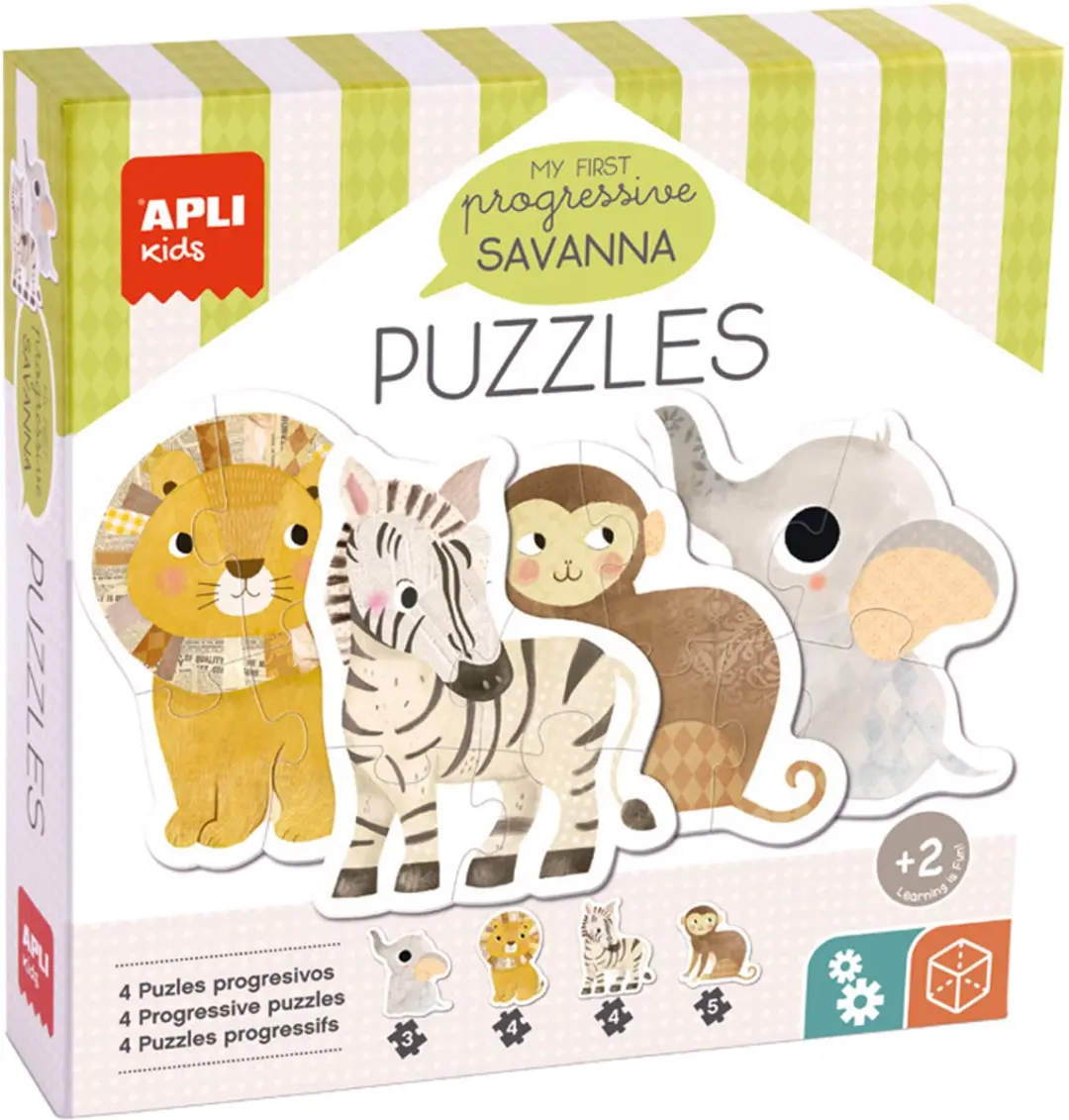 Merkloos Kinderspel: Progressieve Puzzels Savanne, 2+ Jaar