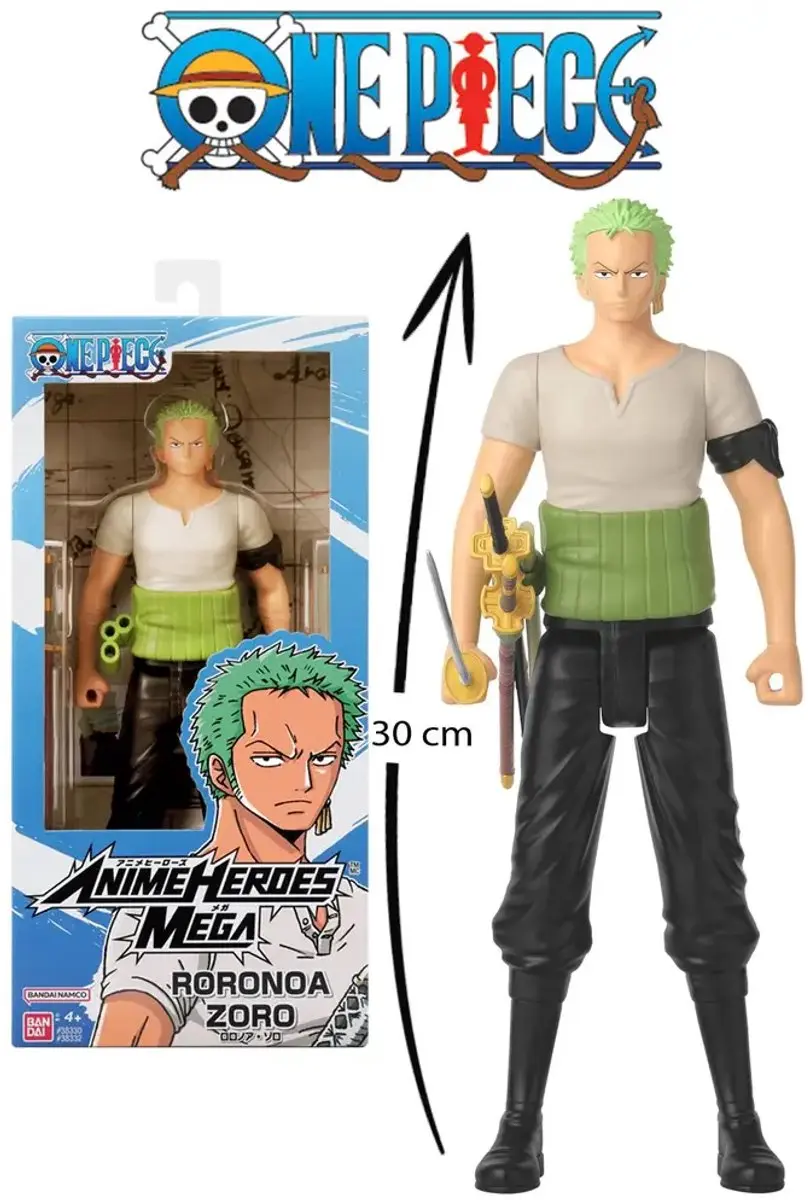 Bandai One Piece Anime Heroes Mega Zoro Figuur 30cm - Meerkleurig