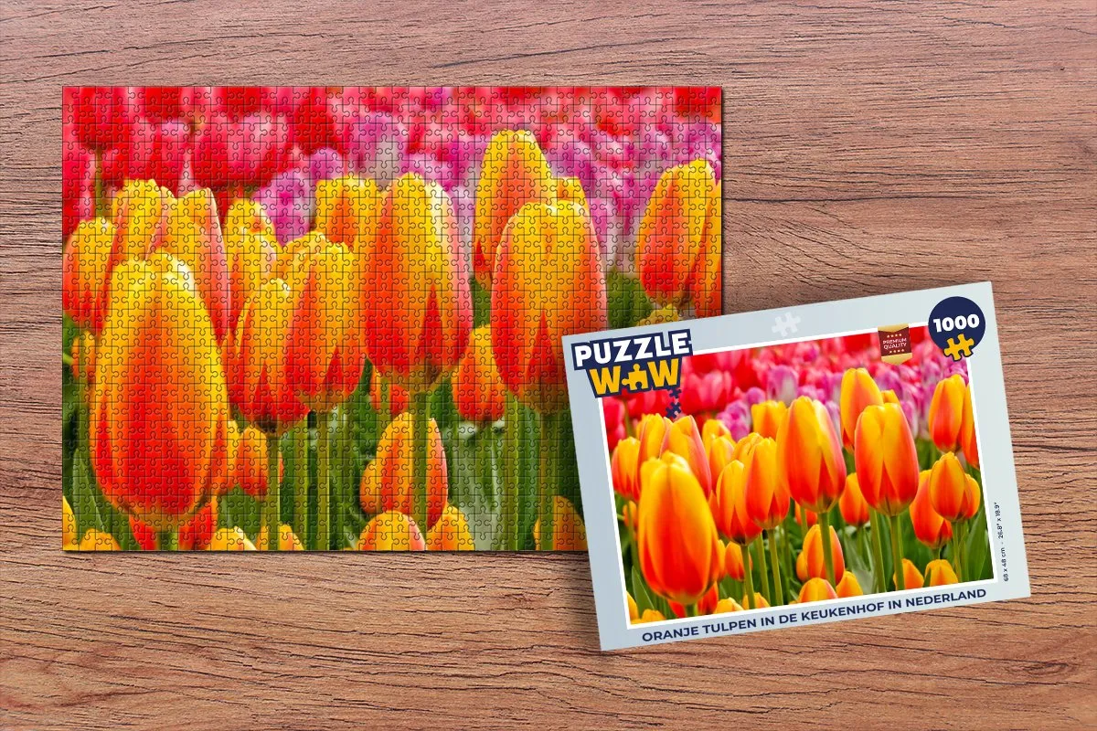 PuzzleWow Legpuzzel Oranje tulpen Keukenhof 1000 Stuks
