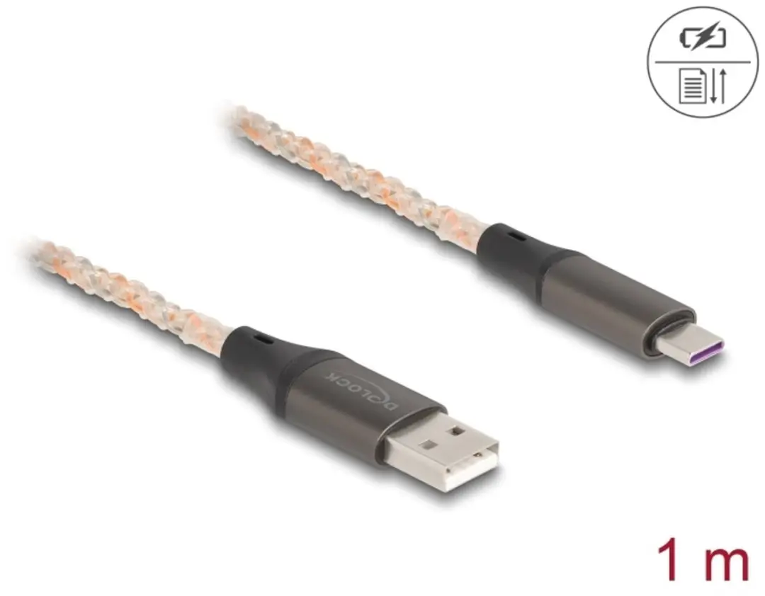 Delock USB 2.0 Cable Type-A to USB Type-C™ with RGB illumination 1 m