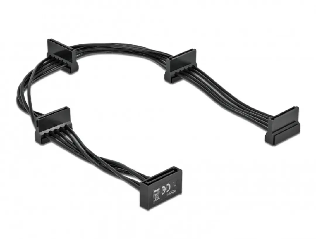 Delock SATA Power Kabel 15-pin naar 4x 15-pin - 40cm - Zwart