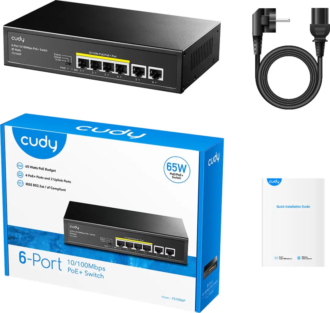Cudy FS1006P 6-Poorts Switch - 4x PoE 60W - Zwart - afbeelding 2 van 6
