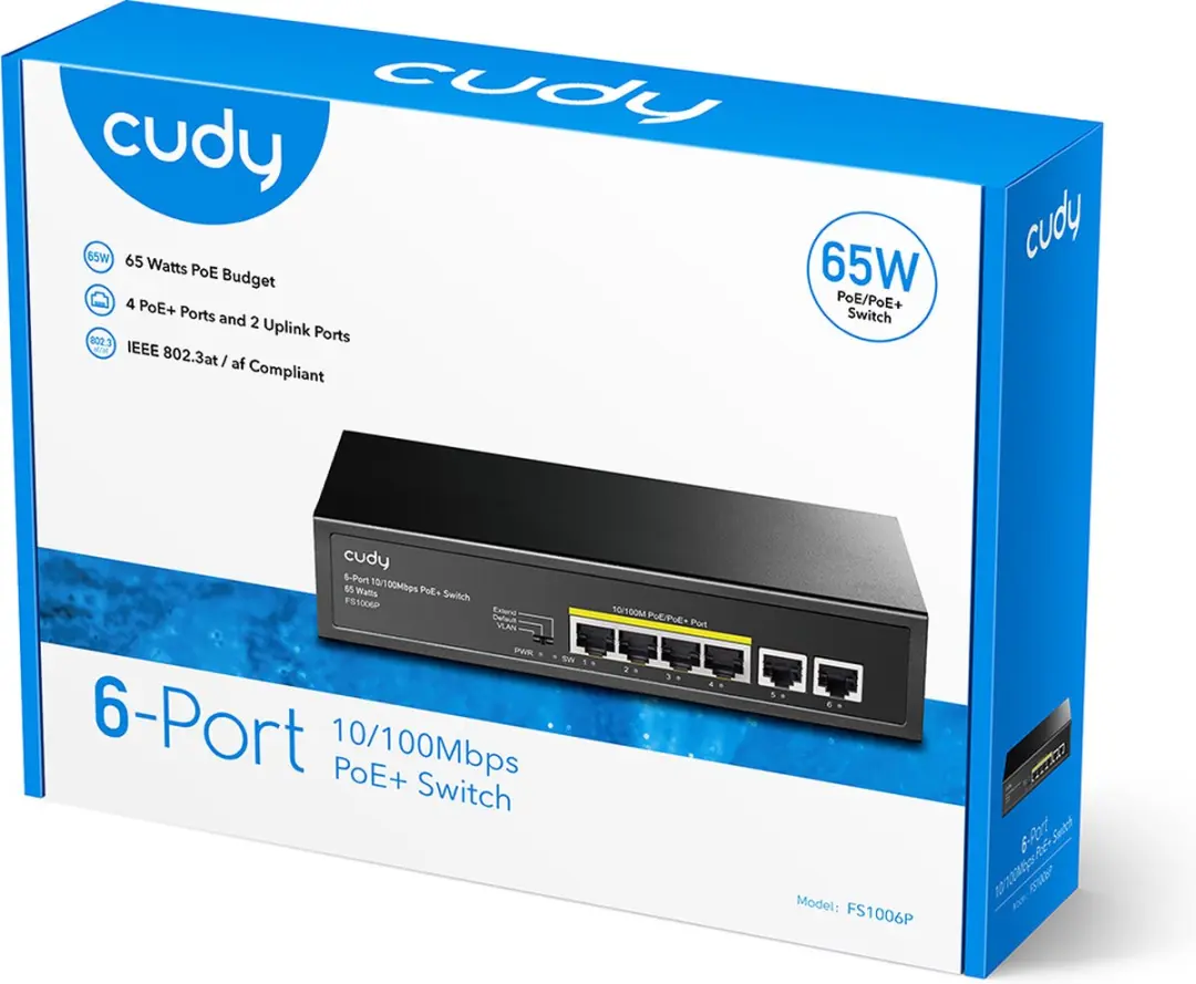 Cudy FS1006P 6-Poorts Switch - 4x PoE 60W - Zwart - afbeelding 3 van 6