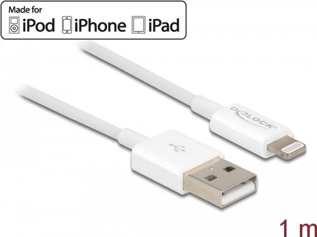 Delock USB Data & Power Kabel iPhone/iPad/iPod - 1m - Wit - afbeelding 5 van 5