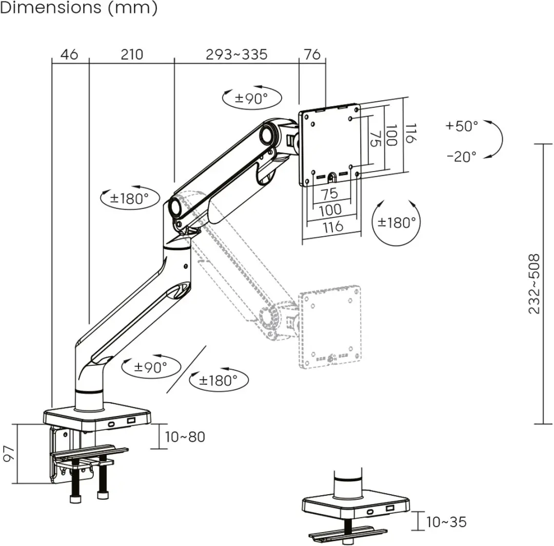 Digitus DA-90473 Flat Panel Bureau Steun 49" - Zwart - afbeelding 5 van 6