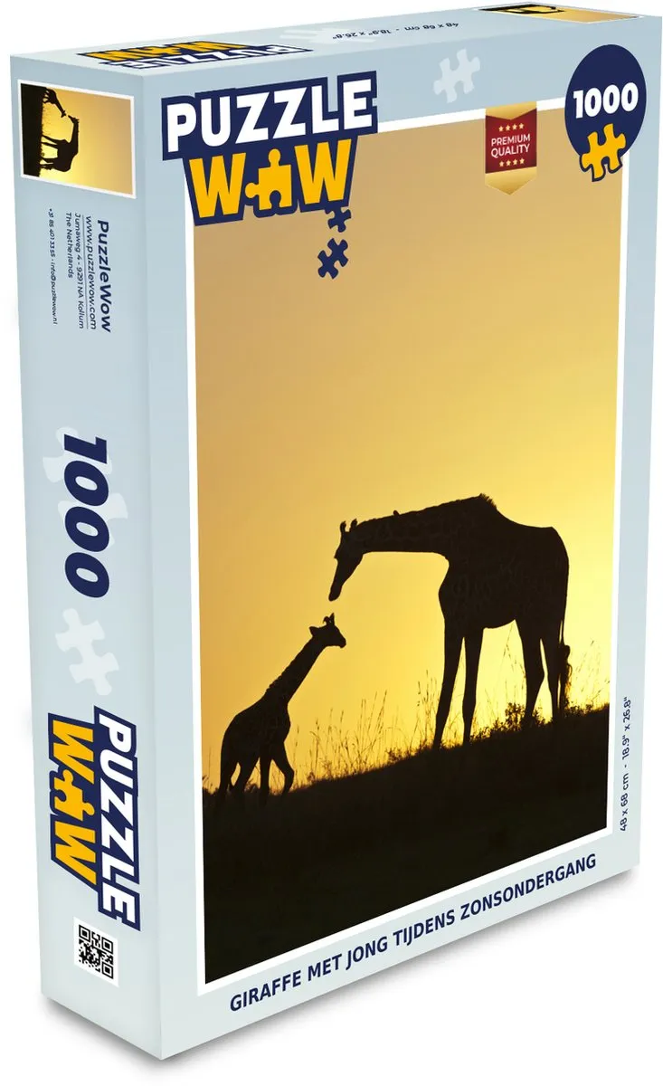 PuzzleWow Giraffe Silhouet Legpuzzel 1000 Stuks