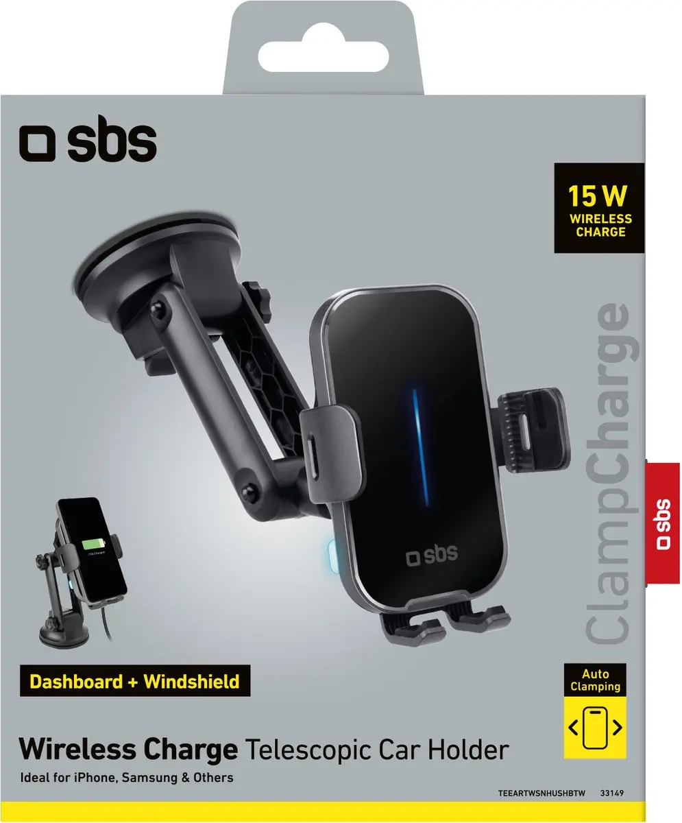 SBS 15W Draadloze Autoladerhouder - Transparent - afbeelding 5 van 6