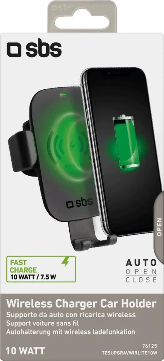 SBS Wireless Charging Ventilatierooster Auto - Telefoonhouder 10W - Zwart - afbeelding 2 van 6