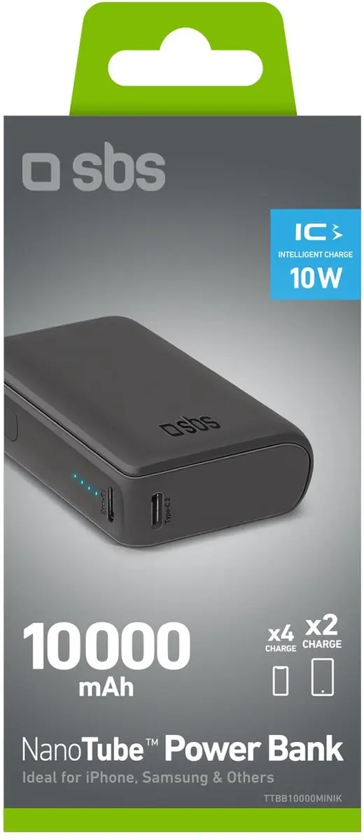 SBS NanoTube TTBB10000MINIK Powerbank 10000mAh - 2x USB-C - Zwart - afbeelding 2 van 2