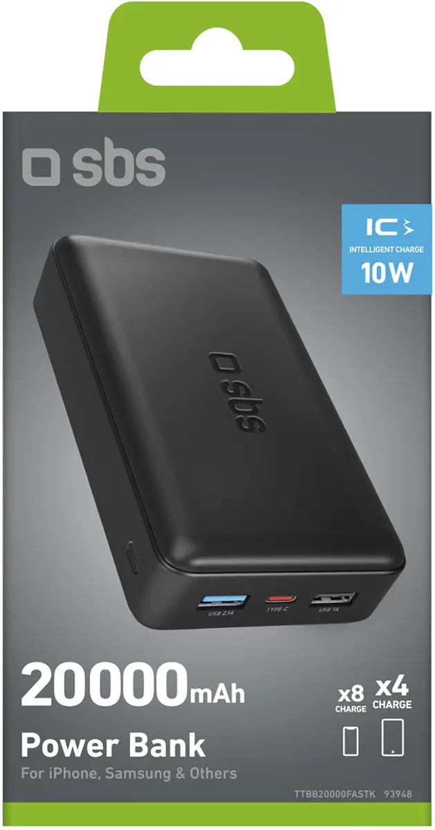 SBS Powerbank 20000mAh - 74W - USB-A/USB-C - Zwart - afbeelding 2 van 6