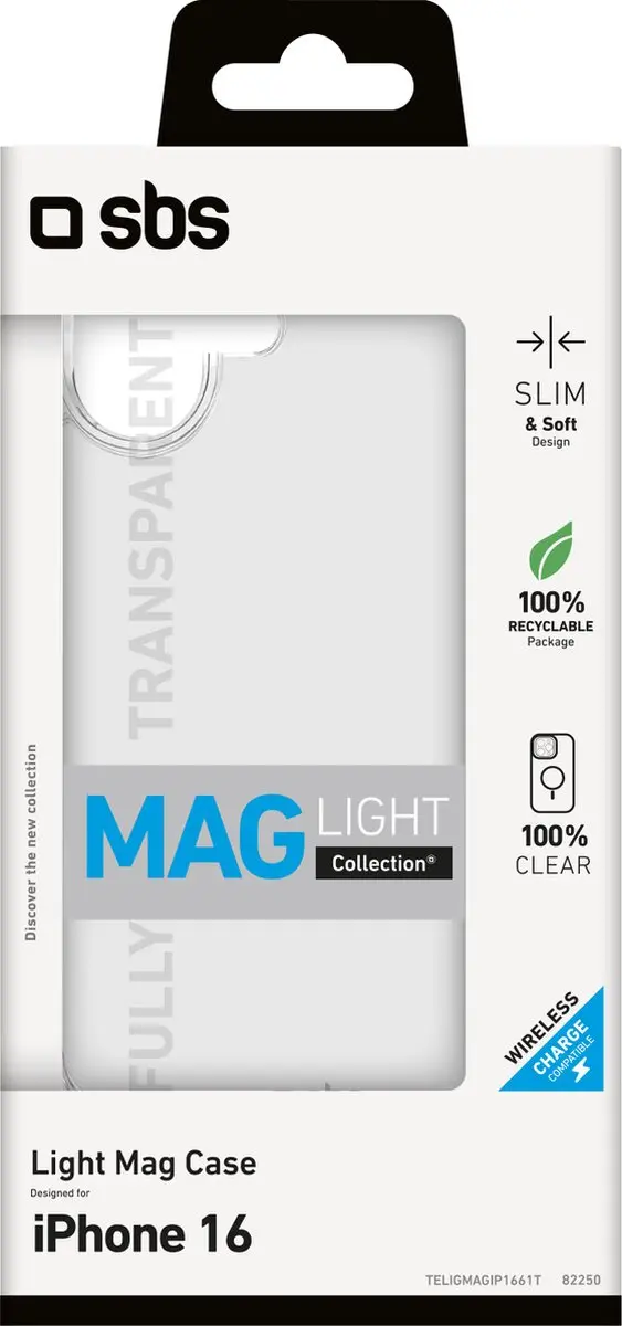 SBS Light Mag iPhone 16 Hoes - Transparant TELIGMAGIP1661T - afbeelding 3 van 3