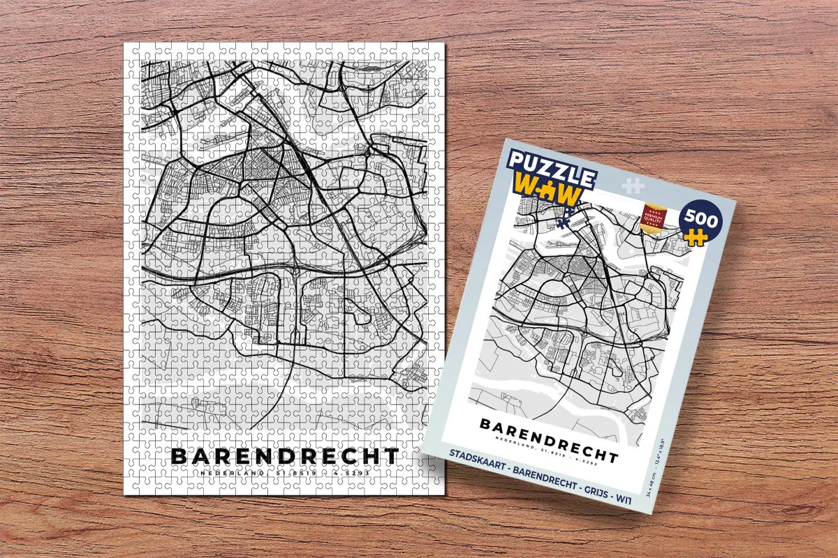 PuzzleWow Stadskaart Barendrecht Legpuzzel 500 Stuks - Multicolor