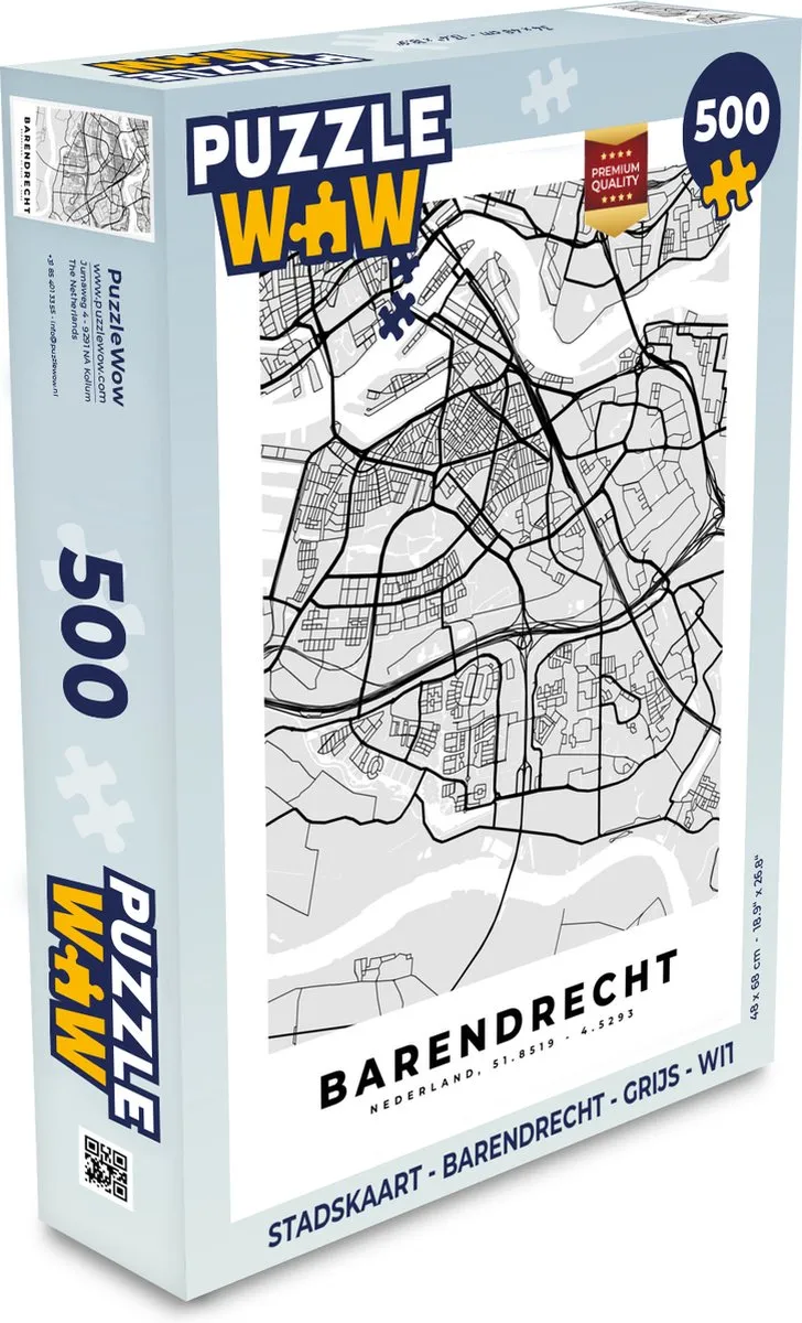 PuzzleWow Stadskaart Barendrecht Legpuzzel 500 Stuks