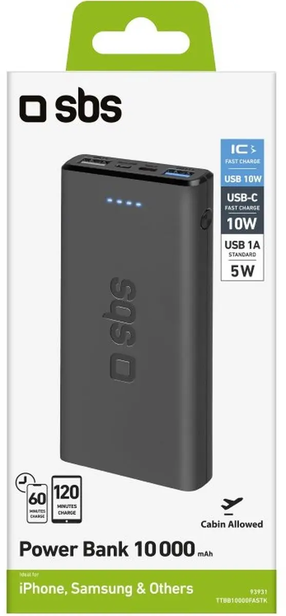 SBS Fast Charge Powerbank 10.000mAh TTBB10000FASTK - Zwart - afbeelding 3 van 6