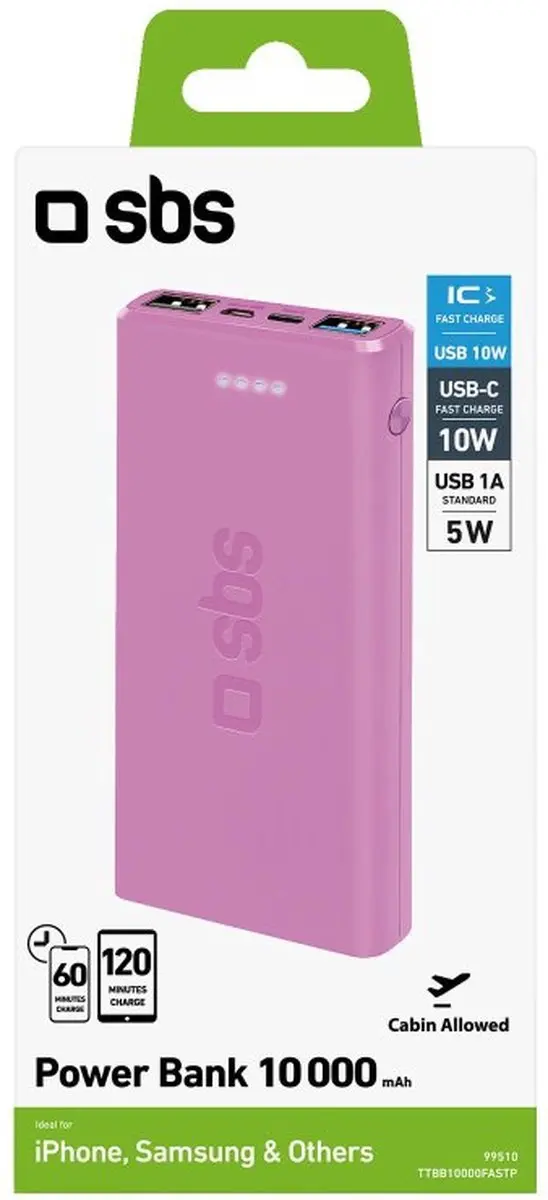 SBS TTBB10000FASTP Powerbank 10000mAh - Roze - afbeelding 5 van 5