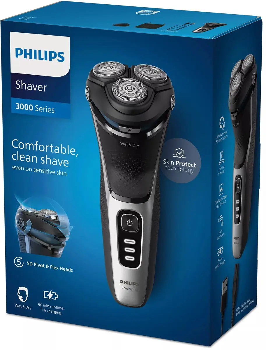 Philips 3000 Series S3241/12 Scheerapparaat - 3 Mesjes - Zwart/Zilver