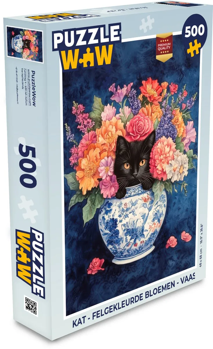 PuzzleWow Kat Felgekleurde Bloemen Legpuzzel 500 Stuks - MPN 8721414229673