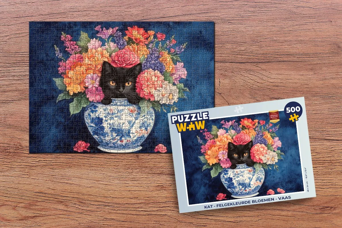 PuzzleWow Kat Felgekleurde Bloemen Legpuzzel 500 Stuks - MPN 8721414229673