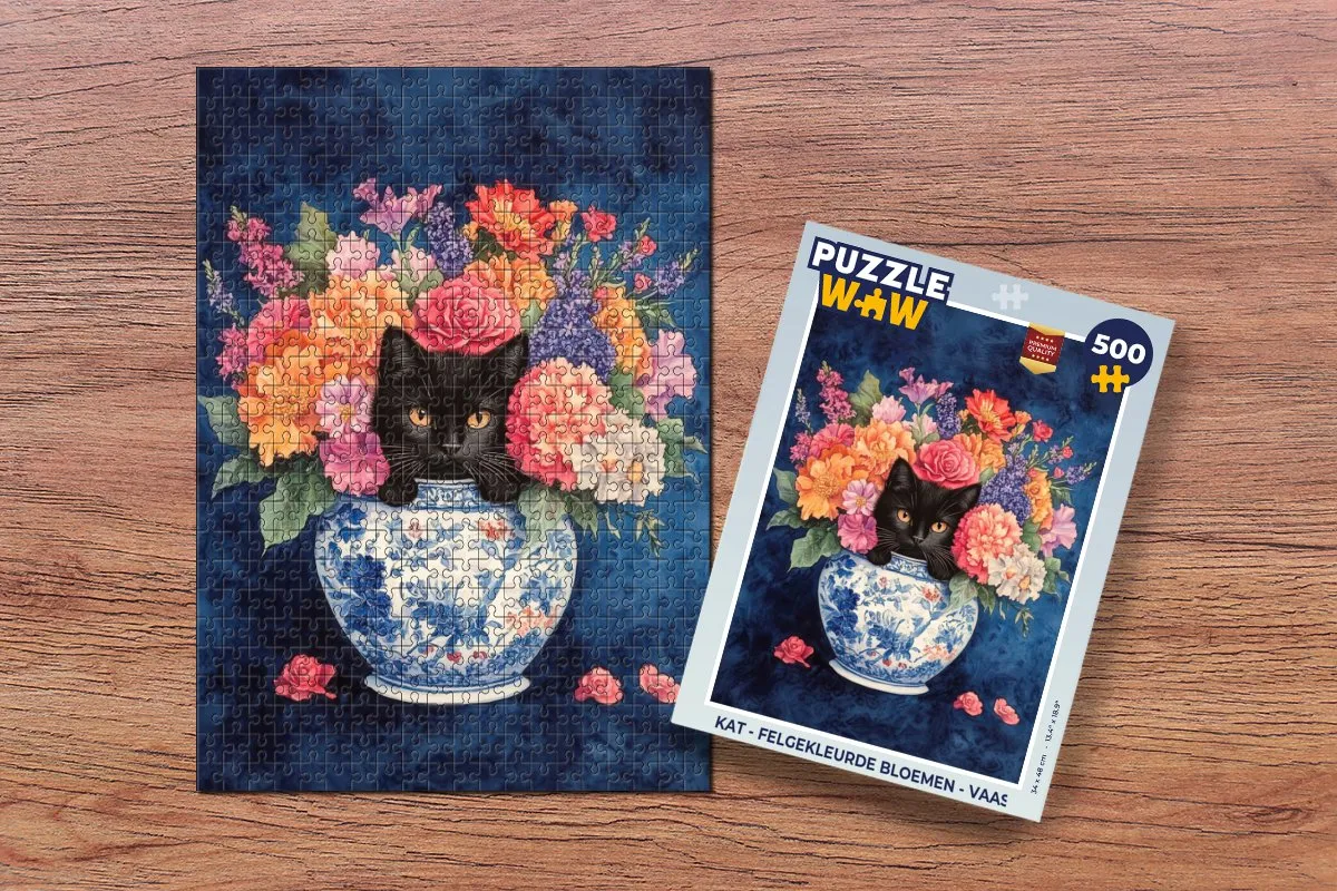 PuzzleWow Kat Felgekleurde Bloemen Legpuzzel 500 Stuks - MPN 8721414229673