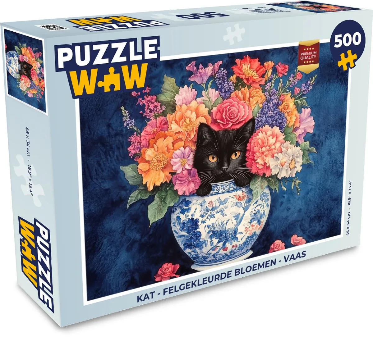 PuzzleWow Kat Felgekleurde Bloemen Legpuzzel 500 Stuks