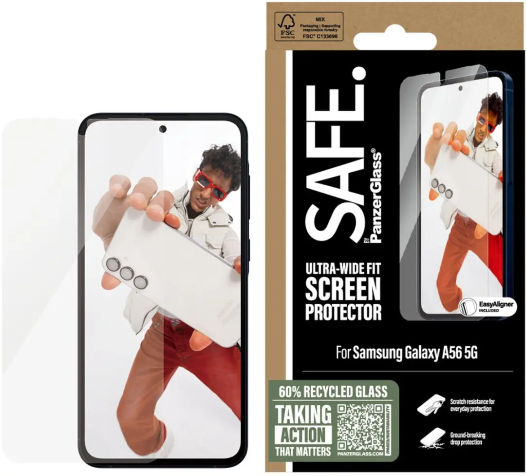 PanzerGlass SAFE Ultra-Wide-Fit Screenprotector Samsung Galaxy A56 - Case Friendly - afbeelding 4 van 5