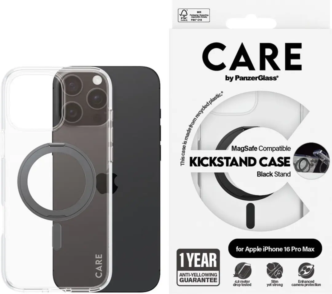 PanzerGlass CARE Feature Case 1324 iPhone 16 Pro Max - Transparant - Zwart Kickstand & MagSafe - afbeelding 4 van 6